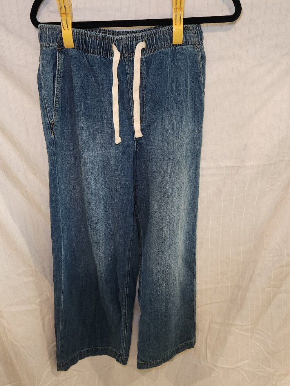 Gap Denim High Rise Wide Leg Pull On Drawstring Crop Jeans Sz M Short